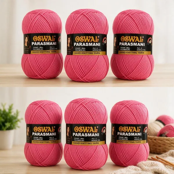 Oswal_Parasmani_Hand_Knitting_Yarn/Wool/Woollen_Thread,_3_Ply,__75%_Acrylic_&_25%_Polyamide,_(1_ball-100g_Each),_Very_Soft_Yarn_for,_Crochet,_Sweaters,_Shawls_&_Crafts_(Rose_Pink_–_Shade_11_-_Pack_of_3