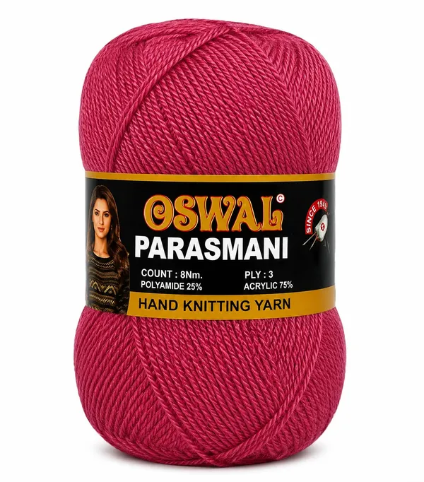 Oswal_Parasmani_Hand_Knitting_Yarn/Wool/Woollen_Thread,_3_Ply,__75%_Acrylic_&_25%_Polyamide,_(1_ball-100g_Each),_Very_Soft_Yarn_for,_Crochet,_Sweaters,_Shawls_&_Crafts_(Rose_Pink_–_Shade_54_-_Pack_of_3