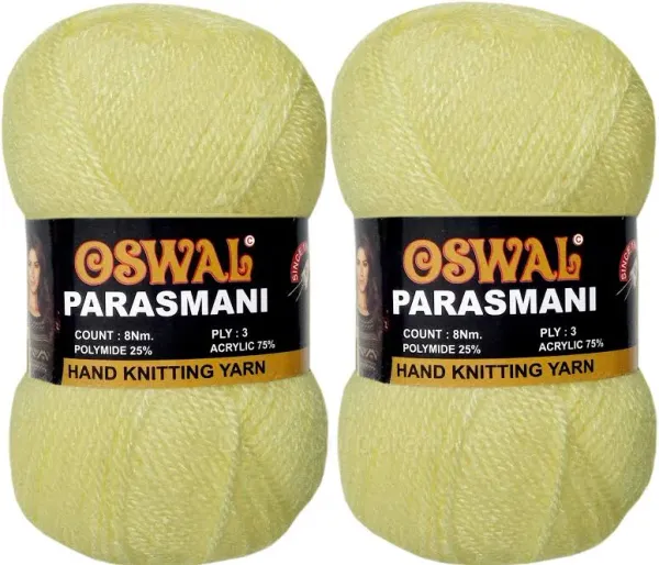 Oswal_Parasmani_Hand_Knitting_Yarn/Wool/Woollen_Thread,_3_Ply,__75%_Acrylic_&_25%_Polyamide,_(1_ball-100g_Each),_Very_Soft_Yarn_for,_Crochet,_Sweaters,_Shawls_&_Crafts_(•_Shade_02:_Dark_Cream_-_Pack_of_3