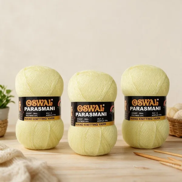 Oswal_Parasmani_Hand_Knitting_Yarn/Wool/Woollen_Thread,_3_Ply,__75%_Acrylic_&_25%_Polyamide,_(1_ball-100g_Each),_Very_Soft_Yarn_for,_Crochet,_Sweaters,_Shawls_&_Crafts_(•_Shade_02:_Dark_Cream_-_Pack_of_3