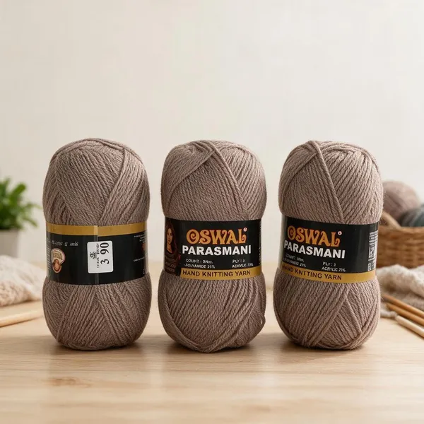 Oswal_Parasmani_Hand_Knitting_Yarn/Wool/Woollen_Thread,_3_Ply,__75%_Acrylic_&_25%_Polyamide,_(1_ball-100g_Each),_Very_Soft_Yarn_for,_Crochet,_Sweaters,_Shawls_&_Crafts_(Shade_03:_Beige_/_Light_Fawn_-_Pack_of_3