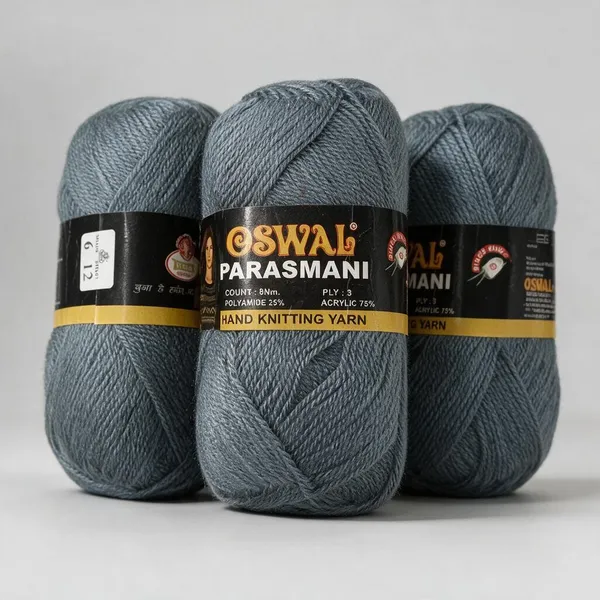 Oswal_Parasmani_Hand_Knitting_Yarn/Wool/Woollen_Thread,_3_Ply,__75%_Acrylic_&_25%_Polyamide,_(1_ball-100g_Each),_Very_Soft_Yarn_for,_Crochet,_Sweaters,_Shawls_&_Crafts_(_Shade_06:_Steel_Grey_-_Pack_of_3