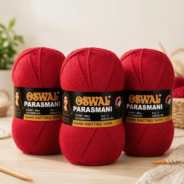 Oswal_Parasmani_Hand_Knitting_Yarn/Wool/Woollen_Thread,_3_Ply,__75%_Acrylic_&_25%_Polyamide,_(1_ball-100g_Each),_Very_Soft_Yarn_for,_Crochet,_Sweaters,_Shawls_&_Crafts_(Red_–_Shade_25