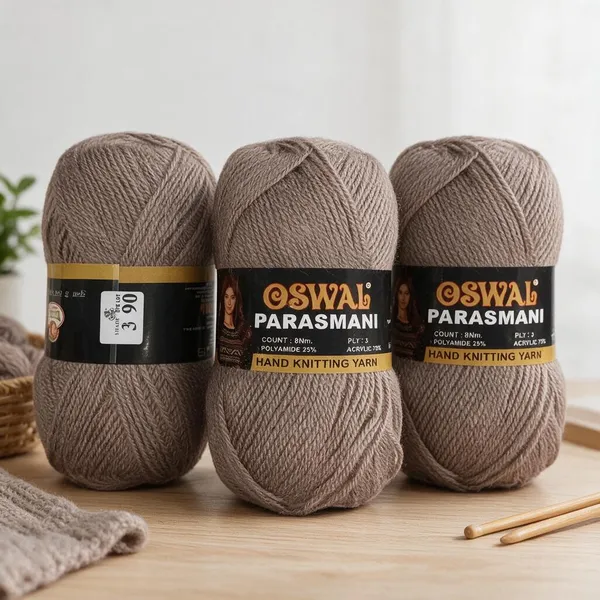 Oswal_Parasmani_Hand_Knitting_Yarn/Wool/Woollen_Thread,_3_Ply,__75%_Acrylic_&_25%_Polyamide,_(1_ball-100g_Each),_Very_Soft_Yarn_for,_Crochet,_Sweaters,_Shawls_&_Crafts_(Shade_03:_Beige_/_Light_Fawn_-_Pack_of_3