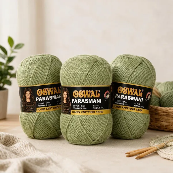 Oswal_Parasmani_Hand_Knitting_Yarn/Wool/Woollen_Thread,_3_Ply,__75%_Acrylic_&_25%_Polyamide,_(1_ball-100g_Each),_Very_Soft_Yarn_for,_Crochet,_Sweaters,_Shawls_&_Crafts_(_Shade_07:_Olive_Green
_Shade_07:_Olive_Green_-_Pack_of_3