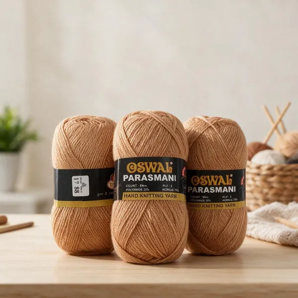Oswal_Parasmani_Hand_Knitting_Yarn/Wool/Woollen_Thread,_3_Ply,__75%_Acrylic_&_25%_Polyamide,_(1_ball-100g_Each),_Very_Soft_Yarn_for,_Crochet,_Sweaters,_Shawls_&_Crafts_(_Shade_17:_Peach_(Light)_-_Pack_of_3