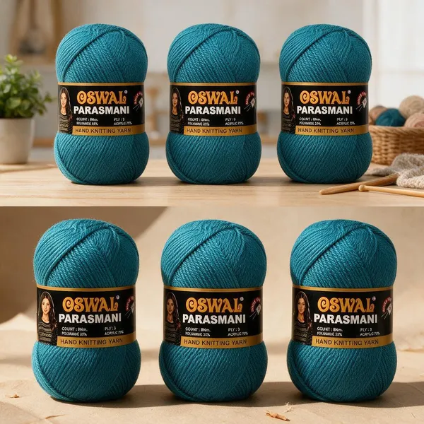 Oswal_Parasmani_Hand_Knitting_Yarn/Wool/Woollen_Thread,_3_Ply,__75%_Acrylic_&_25%_Polyamide,_(1_ball-100g_Each),_Very_Soft_Yarn_for,_Crochet,_Sweaters,_Shawls_&_Crafts_(_Shade_18:_Turquoise_Blue_/_Peacock_Blue_(Light)_-_Pack_of_3