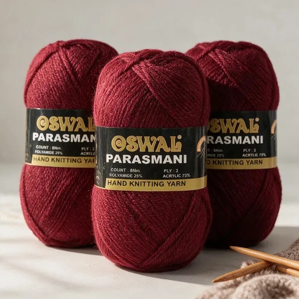 Oswal_Parasmani_Hand_Knitting_Yarn/Wool/Woollen_Thread,_3_Ply,__75%_Acrylic_&_25%_Polyamide,_(1_ball-100g_Each),_Very_Soft_Yarn_for,_Crochet,_Sweaters,_Shawls_&_Crafts_(Shade_19:_Wine_-_Pack_of_3