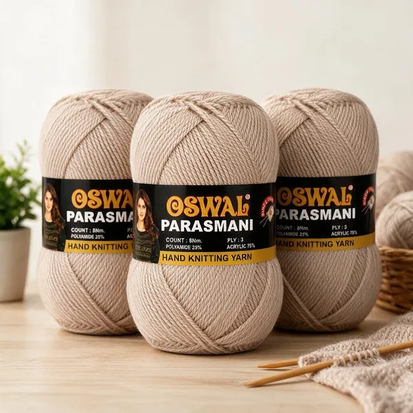 Oswal_Parasmani_Hand_Knitting_Yarn/Wool/Woollen_Thread,_3_Ply,__75%_Acrylic_&_25%_Polyamide,_(1_ball-100g_Each),_Very_Soft_Yarn_for,_Crochet,_Sweaters,_Shawls_&_Crafts_(Shade_21:_Taupe_-_Pack_of_3