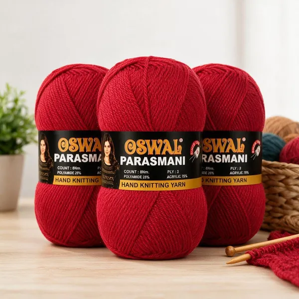 Oswal_Parasmani_Hand_Knitting_Yarn/Wool/Woollen_Thread,_3_Ply,__75%_Acrylic_&_25%_Polyamide,_(1_ball-100g_Each),_Very_Soft_Yarn_for,_Crochet,_Sweaters,_Shawls_&_Crafts_(_Shade_25:_Red_-_Pack_of_3
