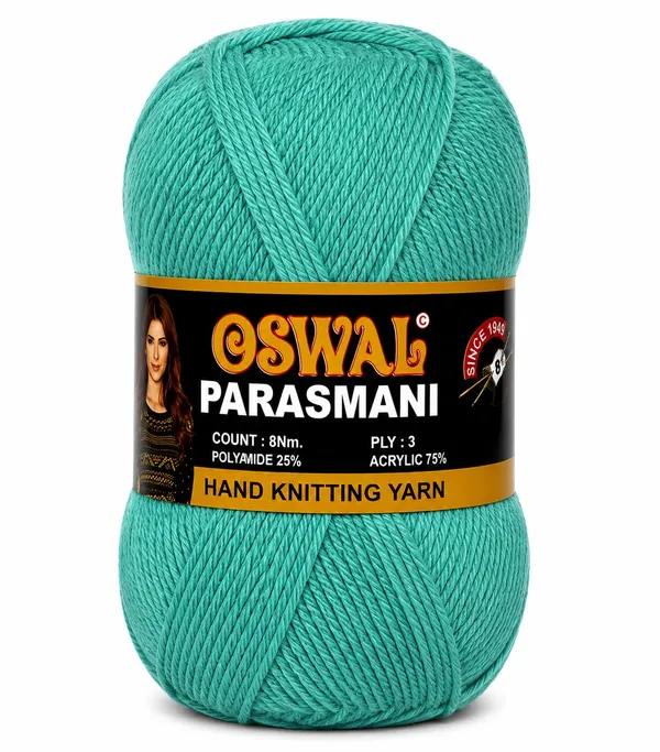 Oswal_Parasmani_Hand_Knitting_Yarn/Wool/Woollen_Thread,_3_Ply,__75%_Acrylic_&_25%_Polyamide,_(1_ball-100g_Each),_Very_Soft_Yarn_for,_Crochet,_Sweaters,_Shawls_&_Crafts_(Shade_28:_Teal_/_Peacock_Green_(Light)_-_Pack_of_3