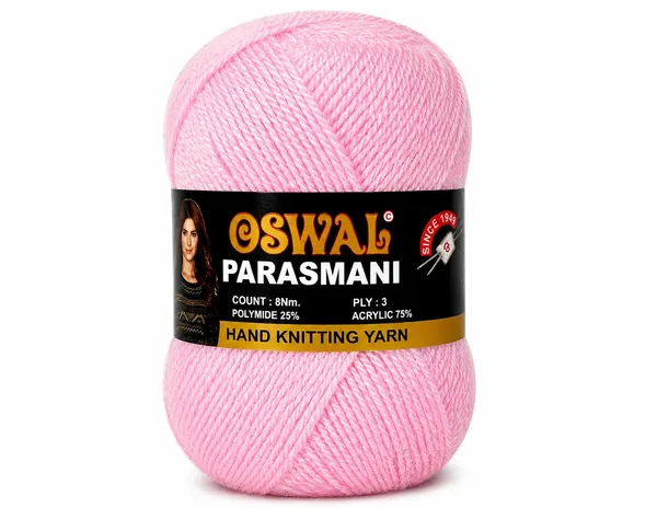 Oswal_Parasmani_Hand_Knitting_Yarn/Wool/Woollen_Thread,_3_Ply,__75%_Acrylic_&_25%_Polyamide,_(1_ball-100g_Each),_Very_Soft_Yarn_for,_Crochet,_Sweaters,_Shawls_&_Crafts_(Shade_39:_Baby_Pink