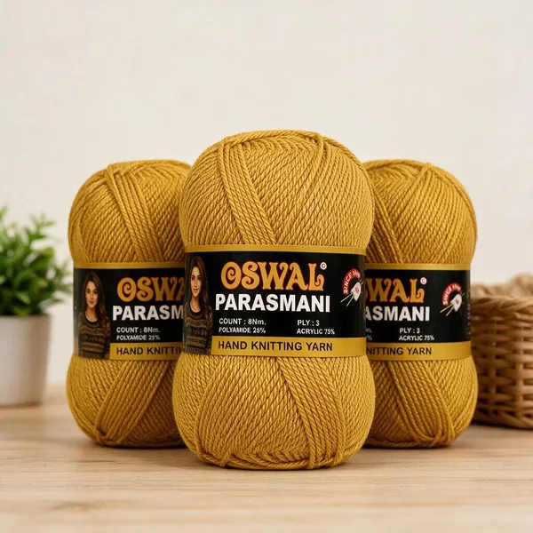 Oswal_Parasmani_Hand_Knitting_Yarn/Wool/Woollen_Thread,_3_Ply,__75%_Acrylic_&_25%_Polyamide,_(1_ball-100g_Each),_Very_Soft_Yarn_for,_Crochet,_Sweaters,_Shawls_&_Crafts_(Shade_42:_Mustard_Yellow_-_Pack_of_3