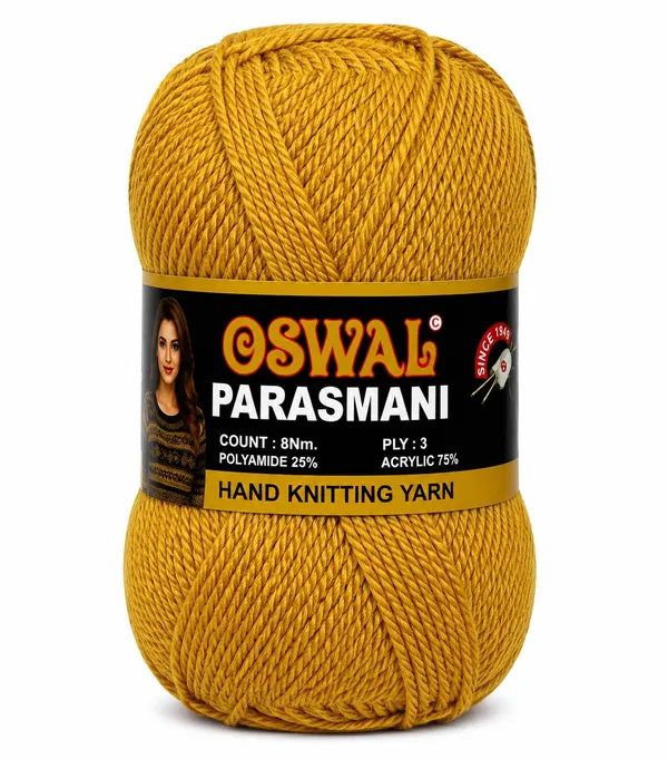 Oswal_Parasmani_Hand_Knitting_Yarn/Wool/Woollen_Thread,_3_Ply,__75%_Acrylic_&_25%_Polyamide,_(1_ball-100g_Each),_Very_Soft_Yarn_for,_Crochet,_Sweaters,_Shawls_&_Crafts_(Shade_42:_Mustard_Yellow_-_Pack_of_3