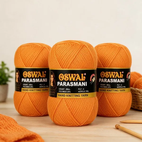 Oswal_Parasmani_Hand_Knitting_Yarn/Wool/Woollen_Thread,_3_Ply,__75%_Acrylic_&_25%_Polyamide,_(1_ball-100g_Each),_Very_Soft_Yarn_for,_Crochet,_Sweaters,_Shawls_&_Crafts_(_Shade_43:_Orange_-_Pack_of_3