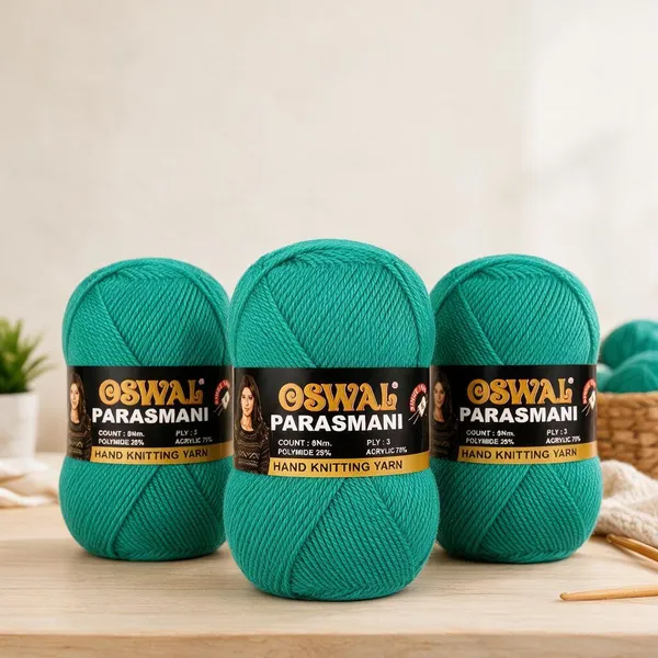 Oswal_Parasmani_Hand_Knitting_Yarn/Wool/Woollen_Thread,_3_Ply,__75%_Acrylic_&_25%_Polyamide,_(1_ball-100g_Each),_Very_Soft_Yarn_for,_Crochet,_Sweaters,_Shawls_&_Crafts_(Shade_47:_Bottle_Green_-_Pack_of_3