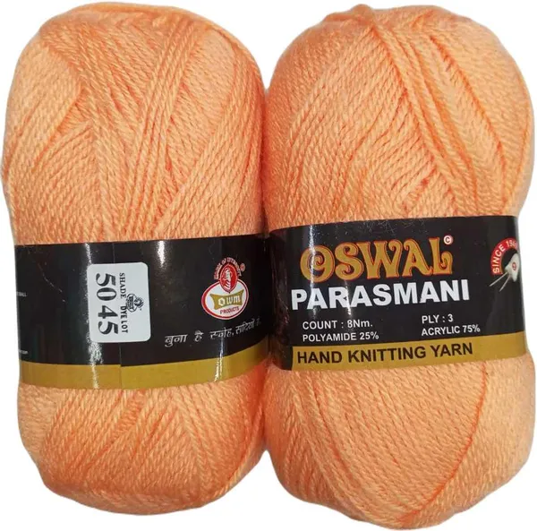 Oswal_Parasmani_Hand_Knitting_Yarn/Wool/Woollen_Thread,_3_Ply,__75%_Acrylic_&_25%_Polyamide,_(1_ball-100g_Each),_Very_Soft_Yarn_for,_Crochet,_Sweaters,_Shawls_&_Crafts_(Shade_50:_Peach_(Dark)