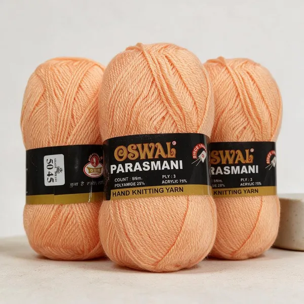 Oswal_Parasmani_Hand_Knitting_Yarn/Wool/Woollen_Thread,_3_Ply,__75%_Acrylic_&_25%_Polyamide,_(1_ball-100g_Each),_Very_Soft_Yarn_for,_Crochet,_Sweaters,_Shawls_&_Crafts_(Shade_50:_Peach_(Dark)