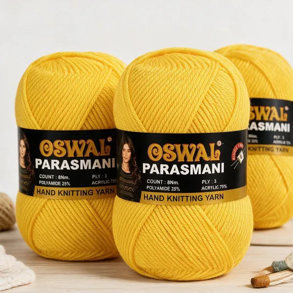 Oswal_Parasmani_Hand_Knitting_Yarn/Wool/Woollen_Thread,_3_Ply,__75%_Acrylic_&_25%_Polyamide,_(1_ball-100g_Each),_Very_Soft_Yarn_for,_Crochet,_Sweaters,_Shawls_&_Crafts_(shade_53:_Sunflower_Yellow_/_Multicolor_Multi-tone_-_Pack_of_3