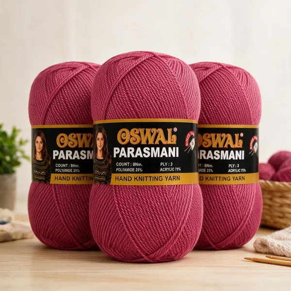 Oswal_Parasmani_Hand_Knitting_Yarn/Wool/Woollen_Thread,_3_Ply,__75%_Acrylic_&_25%_Polyamide,_(1_ball-100g_Each),_Very_Soft_Yarn_for,_Crochet,_Sweaters,_Shawls_&_Crafts_(Shade_54:_Rose_Pink_(Alternate_tone)_-_Pack_of_3