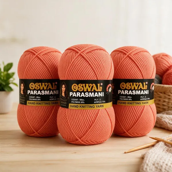 Oswal_Parasmani_Hand_Knitting_Yarn/Wool/Woollen_Thread,_3_Ply,__75%_Acrylic_&_25%_Polyamide,_(1_ball-100g_Each),_Very_Soft_Yarn_for,_Crochet,_Sweaters,_Shawls_&_Crafts_(Shade_56:_Coral_Red