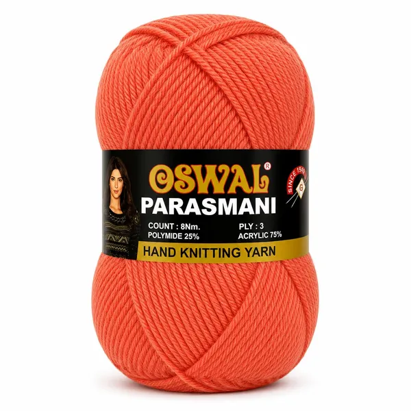 Oswal_Parasmani_Hand_Knitting_Yarn/Wool/Woollen_Thread,_3_Ply,__75%_Acrylic_&_25%_Polyamide,_(1_ball-100g_Each),_Very_Soft_Yarn_for,_Crochet,_Sweaters,_Shawls_&_Crafts_(Shade_56:_Coral_Red