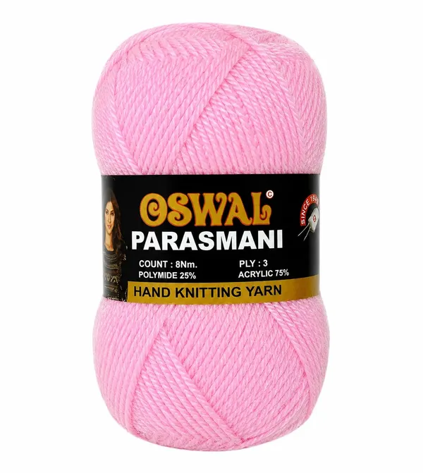 Oswal_Parasmani_Hand_Knitting_Yarn/Wool/Woollen_Thread,_3_Ply,__75%_Acrylic_&_25%_Polyamide,_(1_ball-100g_Each),_Very_Soft_Yarn_for,_Crochet,_Sweaters,_Shawls_&_Crafts_(Shade_64:_Soft_Baby_Pink_-_Pack_of_3