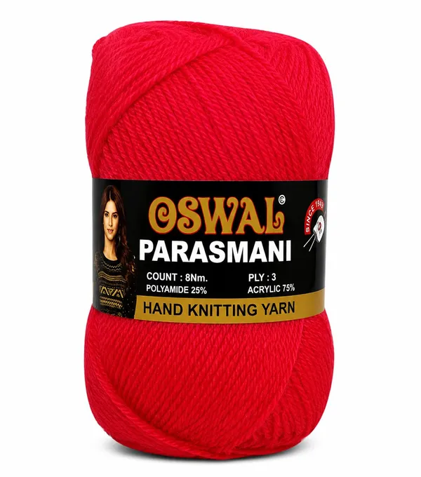 Oswal_Parasmani_Hand_Knitting_Yarn/Wool/Woollen_Thread,_3_Ply,__75%_Acrylic_&_25%_Polyamide,_(1_ball-100g_Each),_Very_Soft_Yarn_for,_Crochet,_Sweaters,_Shawls_&_Crafts_(Shade_65:_Cherry_Red_-_Pack_of_3