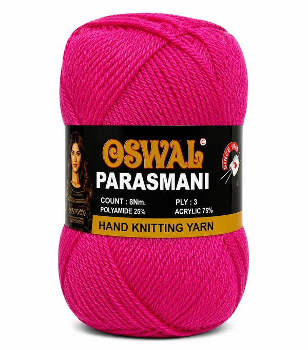 Oswal_Parasmani_Hand_Knitting_Yarn/Wool/Woollen_Thread,_3_Ply,__75%_Acrylic_&_25%_Polyamide,_(1_ball-100g_Each),_Very_Soft_Yarn_for,_Crochet,_Sweaters,_Shawls_&_Crafts_(Shade_66:_Fuchsia_Pink_/_Light_Magenta_-_Pack_of_3