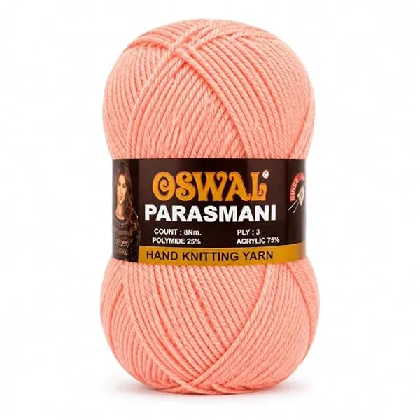 Oswal_Parasmani_Hand_Knitting_Yarn/Wool/Woollen_Thread,_3_Ply,__75%_Acrylic_&_25%_Polyamide,_(1_ball-100g_Each),_Very_Soft_Yarn_for,_Crochet,_Sweaters,_Shawls_&_Crafts_(Shade_67:_Blush_Pink