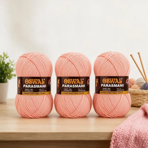 Oswal_Parasmani_Hand_Knitting_Yarn/Wool/Woollen_Thread,_3_Ply,__75%_Acrylic_&_25%_Polyamide,_(1_ball-100g_Each),_Very_Soft_Yarn_for,_Crochet,_Sweaters,_Shawls_&_Crafts_(Shade_67:_Blush_Pink
