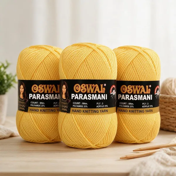 Oswal_Parasmani_Hand_Knitting_Yarn/Wool/Woollen_Thread,_3_Ply,__75%_Acrylic_&_25%_Polyamide,_(1_ball-100g_Each),_Very_Soft_Yarn_for,_Crochet,_Sweaters,_Shawls_&_Crafts_(Shade_68:_Golden_Yellow_-_Pack_of_3
