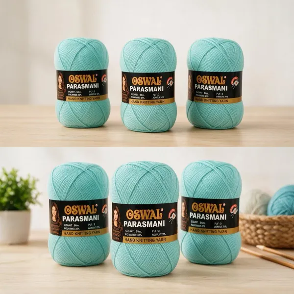 Oswal_Parasmani_Hand_Knitting_Yarn/Wool/Woollen_Thread,_3_Ply,__75%_Acrylic_&_25%_Polyamide,_(1_ball-100g_Each),_Very_Soft_Yarn_for,_Crochet,_Sweaters,_Shawls_&_Crafts_(Shade_69:_Aqua_Blue_/_Sea_Green_-_Pack_of_3