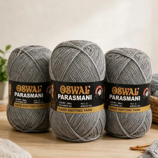 Oswal_Parasmani_Hand_Knitting_Yarn/Wool/Woollen_Thread,_3_Ply,__75%_Acrylic_&_25%_Polyamide,_(1_ball-100g_Each),_Very_Soft_Yarn_for,_Crochet,_Sweaters,_Shawls_&_Crafts_(Shade_70:_Charcoal_Grey_/_Sea_Green_(Light)_-_Pack_of_3