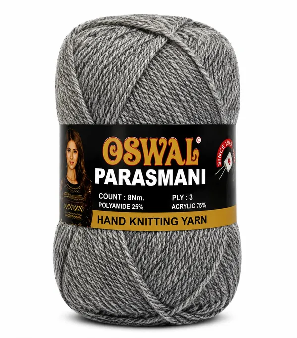 Oswal_Parasmani_Hand_Knitting_Yarn/Wool/Woollen_Thread,_3_Ply,__75%_Acrylic_&_25%_Polyamide,_(1_ball-100g_Each),_Very_Soft_Yarn_for,_Crochet,_Sweaters,_Shawls_&_Crafts_(Shade_70:_Charcoal_Grey_/_Sea_Green_(Light)_-_Pack_of_3