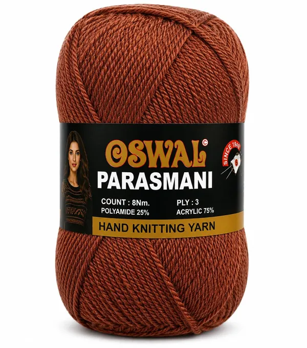 Oswal_Parasmani_Hand_Knitting_Yarn/Wool/Woollen_Thread,_3_Ply,__75%_Acrylic_&_25%_Polyamide,_(1_ball-100g_Each),_Very_Soft_Yarn_for,_Crochet,_Sweaters,_Shawls_&_Crafts_(Shade_72:_Mahogany_Brown