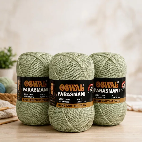 Oswal_Parasmani_Hand_Knitting_Yarn/Wool/Woollen_Thread,_3_Ply,__75%_Acrylic_&_25%_Polyamide,_(1_ball-100g_Each),_Very_Soft_Yarn_for,_Crochet,_Sweaters,_Shawls_&_Crafts_(Shade_74:_Mint_Green_-_Pack_of_3