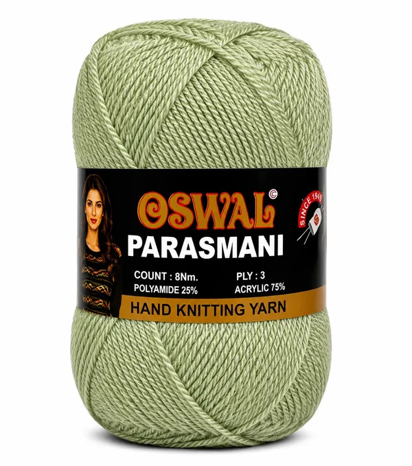 Oswal_Parasmani_Hand_Knitting_Yarn/Wool/Woollen_Thread,_3_Ply,__75%_Acrylic_&_25%_Polyamide,_(1_ball-100g_Each),_Very_Soft_Yarn_for,_Crochet,_Sweaters,_Shawls_&_Crafts_(Shade_74:_Mint_Green_-_Pack_of_3