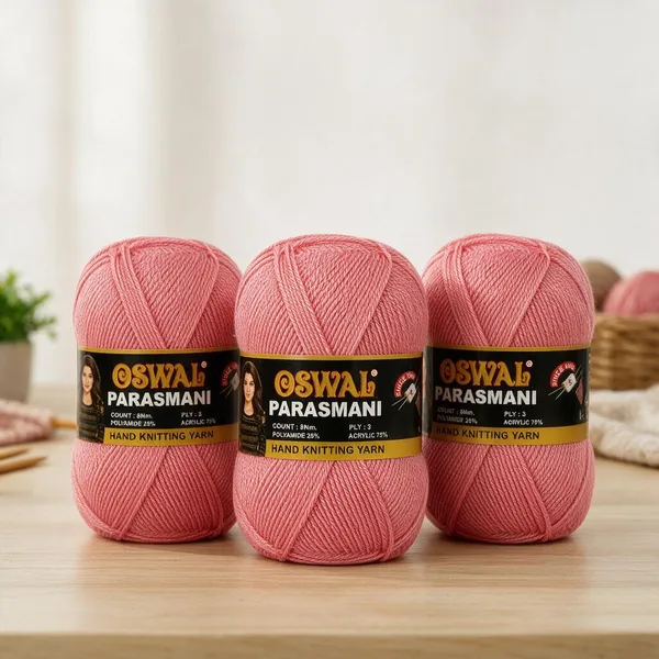 Oswal_Parasmani_Hand_Knitting_Yarn/Wool/Woollen_Thread,_3_Ply,__75%_Acrylic_&_25%_Polyamide,_(1_ball-100g_Each),_Very_Soft_Yarn_for,_Crochet,_Sweaters,_Shawls_&_Crafts_(Shade_76:_Soft_Pink_-_Pack_of_3