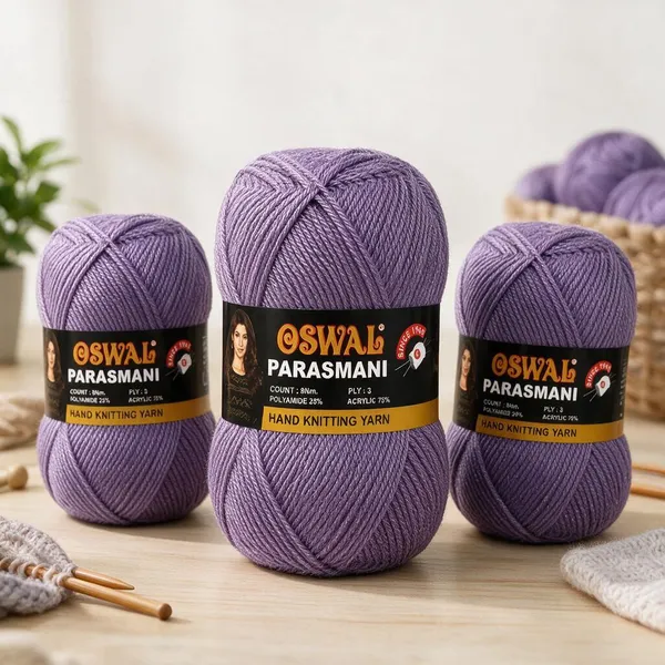 Oswal_Parasmani_Hand_Knitting_Yarn/Wool/Woollen_Thread,_3_Ply,__75%_Acrylic_&_25%_Polyamide,_(1_ball-100g_Each),_Very_Soft_Yarn_for,_Crochet,_Sweaters,_Shawls_&_Crafts_(Shade_86:_Lilac_Purple