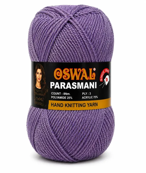 Oswal_Parasmani_Hand_Knitting_Yarn/Wool/Woollen_Thread,_3_Ply,__75%_Acrylic_&_25%_Polyamide,_(1_ball-100g_Each),_Very_Soft_Yarn_for,_Crochet,_Sweaters,_Shawls_&_Crafts_(Shade_86:_Lilac_Purple