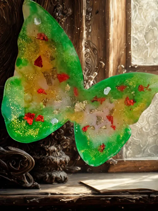 Resin_Glossy_Green_Gold_Butterfly_Decorative_Showpiece