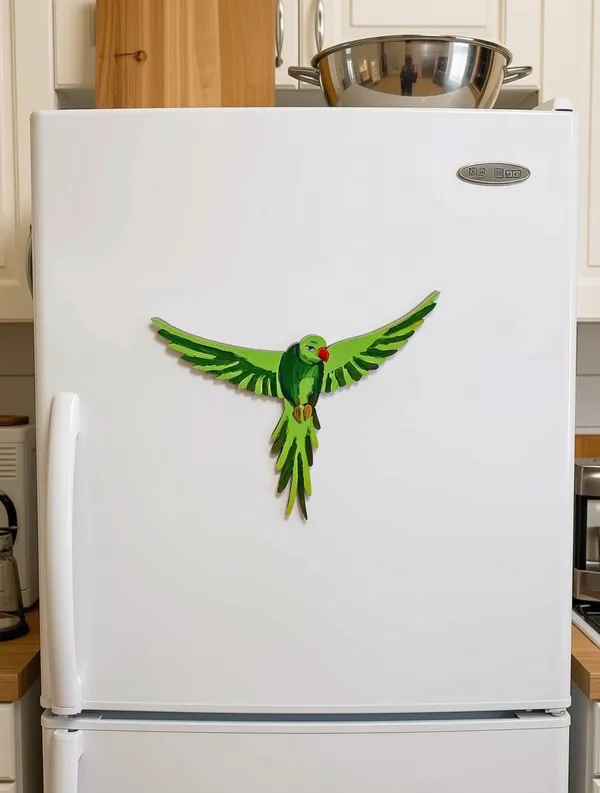 Mdf_Hand_Painted_Green_Parrot_Decorative_Fridge_Magnet