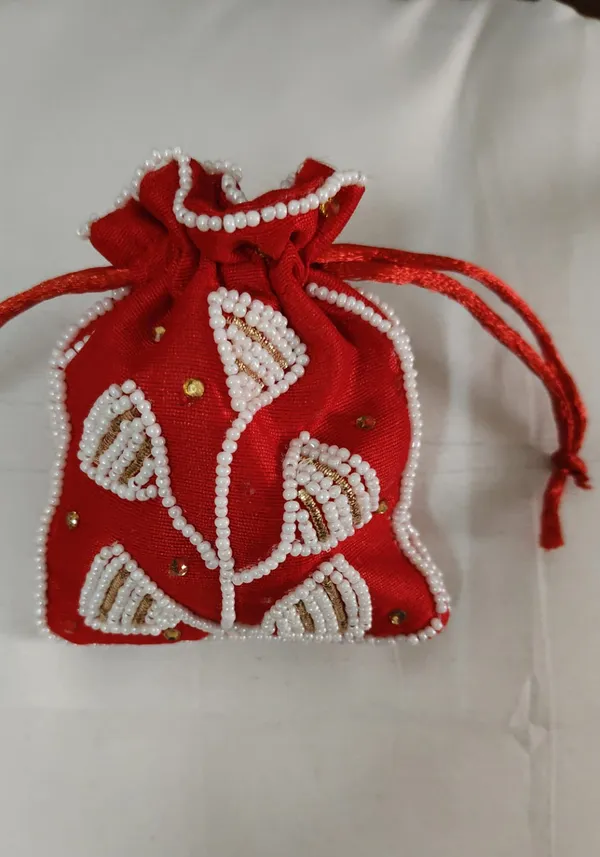 Red_Poly_Silk_Beaded_Drawstring_Potli_Bag_For_Women