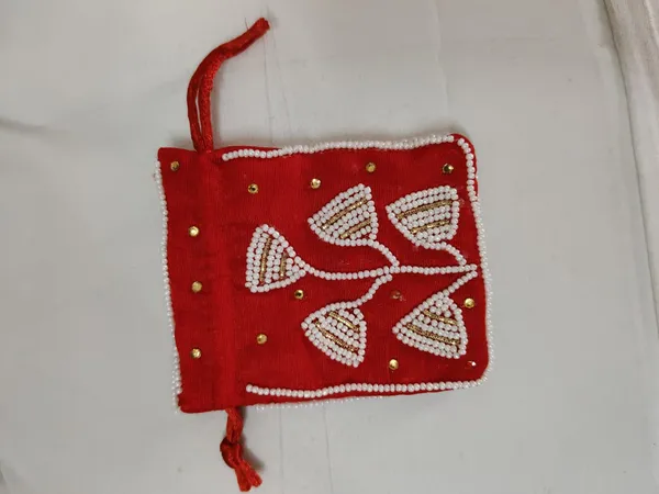 Red_Poly_Silk_Beaded_Drawstring_Potli_Bag_For_Women