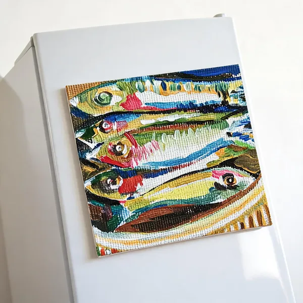 Canvas_Mdf_Multicolour_Fish_Artwork_Refrigerator_Magnet