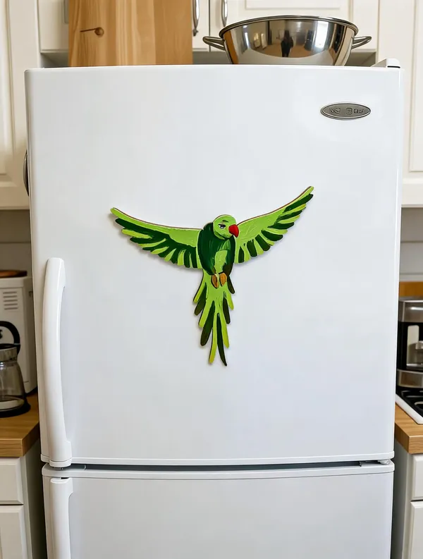 Mdf_Hand_Painted_Green_Parrot_Decorative_Fridge_Magnet