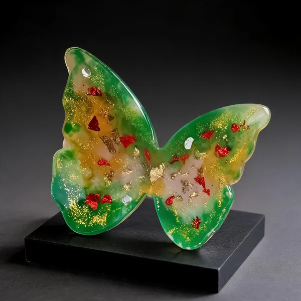 Resin_Glossy_Green_Gold_Butterfly_Decorative_Showpiece