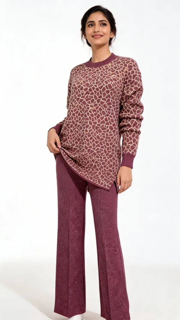 Maroon_Woolen_Animal_Print_Relaxed_Fit_Co-Ord_Set_For_Women
