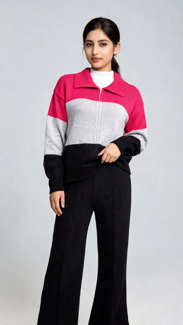 Pink_Black_Woolen_Color_Block_Co-Ord_Set_For_Women